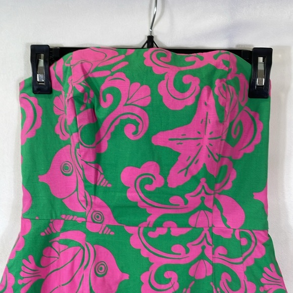 Lilly Pulitzer Strapless Sienna Dress Size 2 Vintage Pink Green Sea Life EUC - Picture 3 of 16